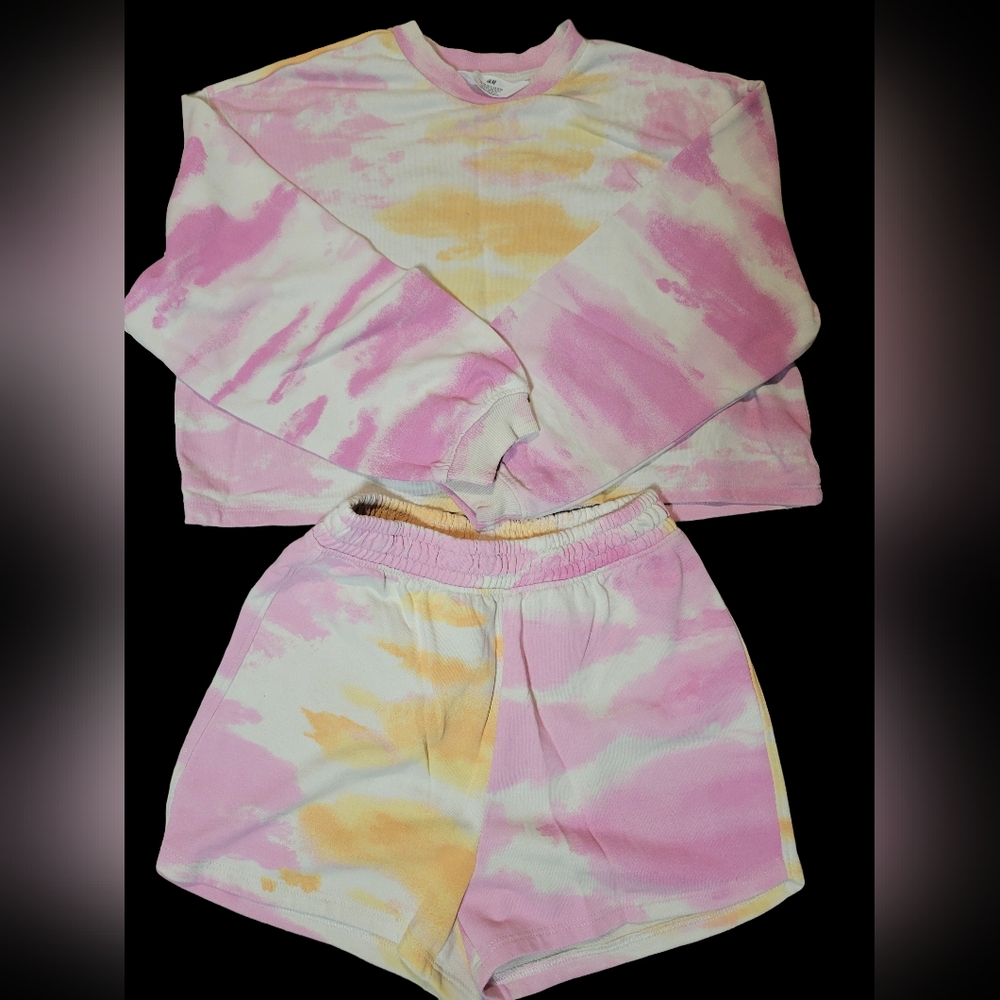 BUNDLE-Lands' End Pink and Yellow Tie-Dye Kids Long Sleeve Set